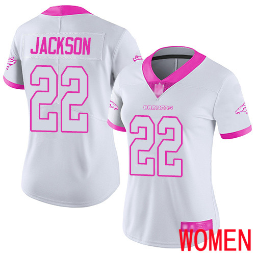 Women Denver Broncos #22 Kareem Jackson Limited White Pink Rush Fashion Football NFL Jersey->women nfl jersey->Women Jersey